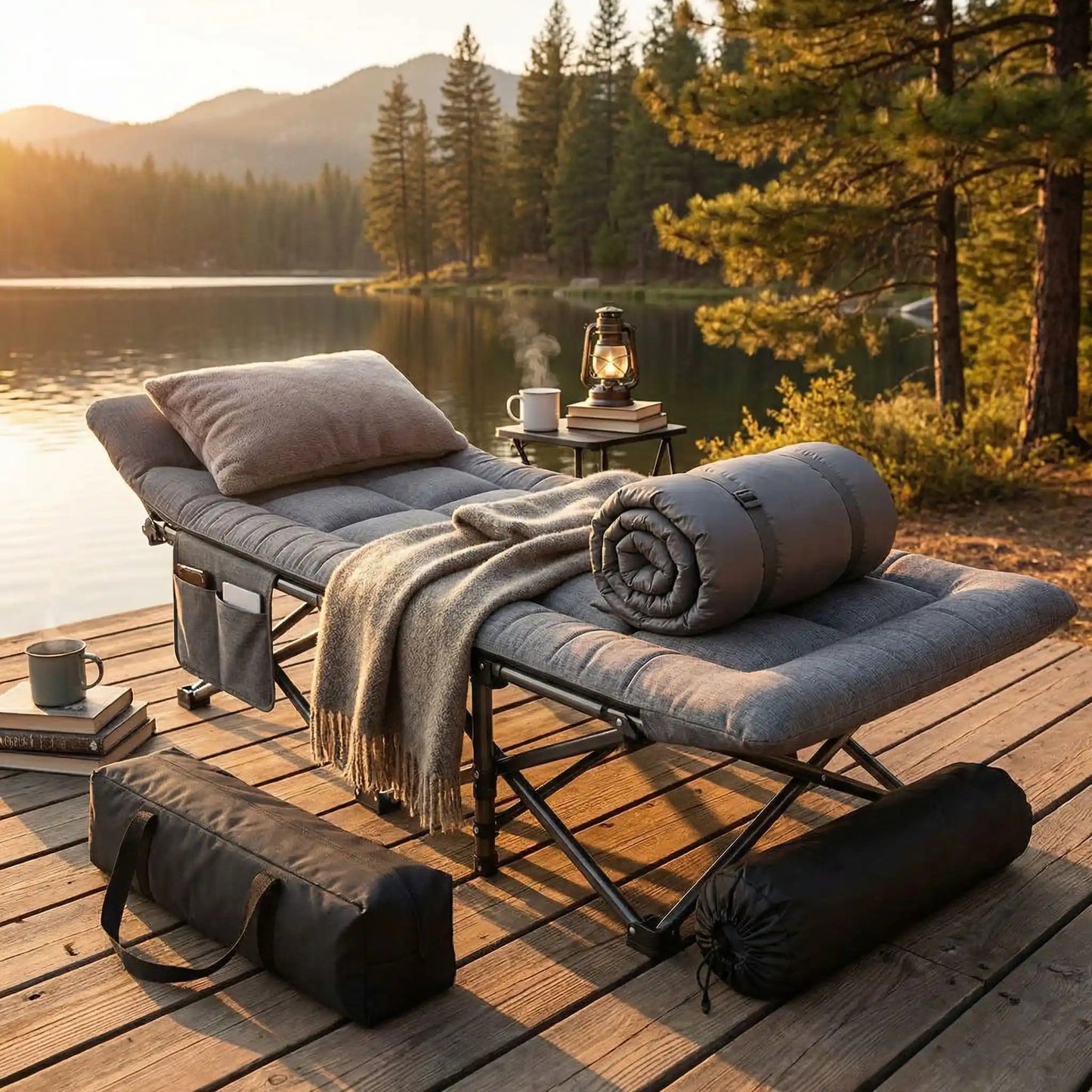 Lit de camp pliable | Ergonomique 200kg - Camping Aventurier