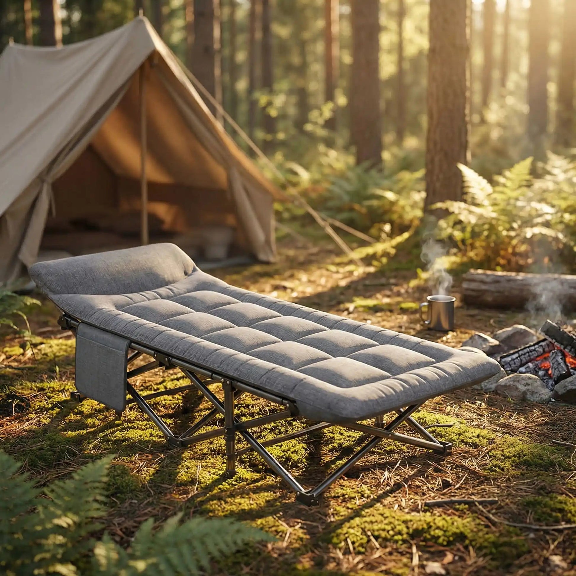 Lit de camp pliable | Ergonomique 200kg - Camping Aventurier